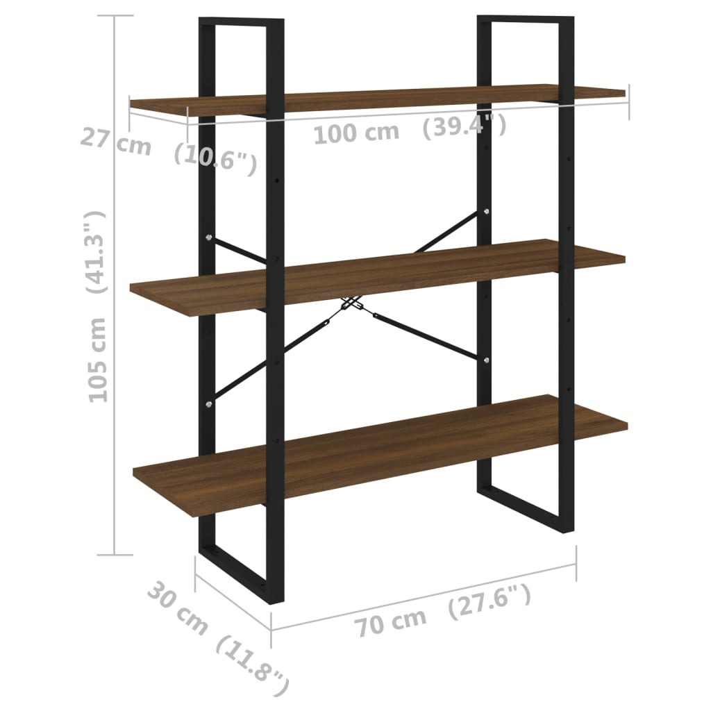 Bokhylla brun ek 100x30x105 cm