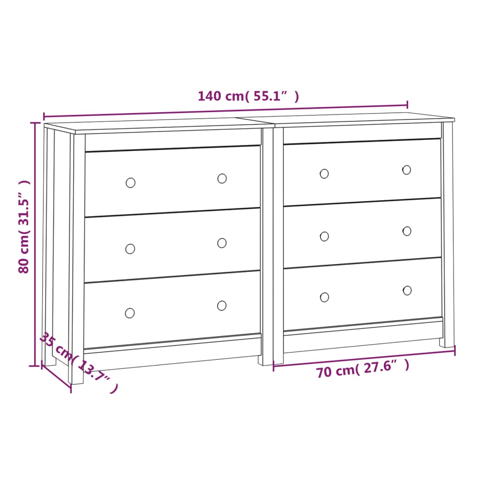 Skänk vit 140x35x80 cm massiv trä furu