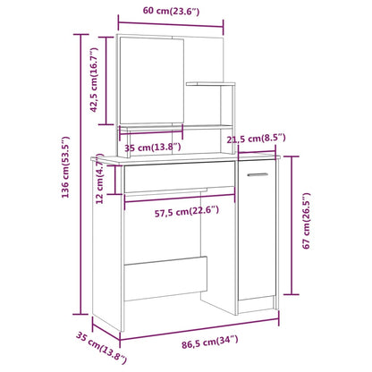 Sminkbord svart 86,5x35x136 cm