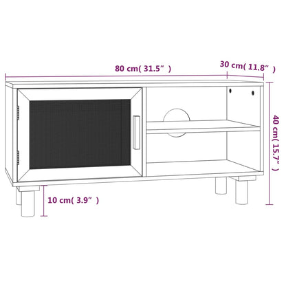 TV-möbel svart massiv trä furu TV-bänk 80x30x40 cm och naturlig rotting