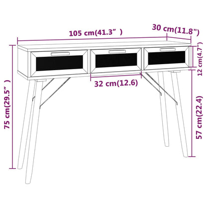 Avlastningsbord konsolbord vit 105x30x75 cm massiv furu och naturlig rotting