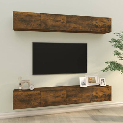 TV-möbel rökfärgad ek 100x30x30 cm 4 delar Väggmonterade TV-bänkar