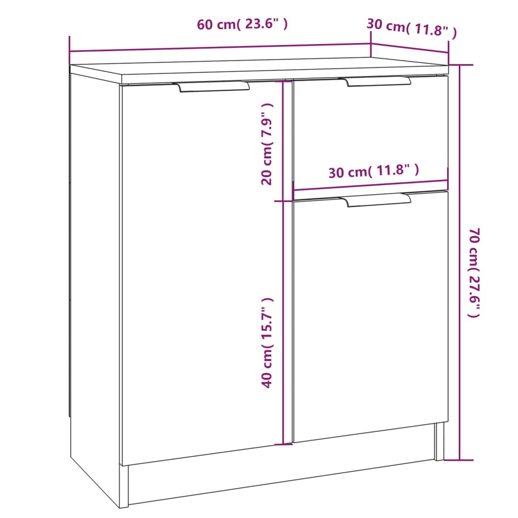 Skänk vit 2 delar 60x30x70 cm