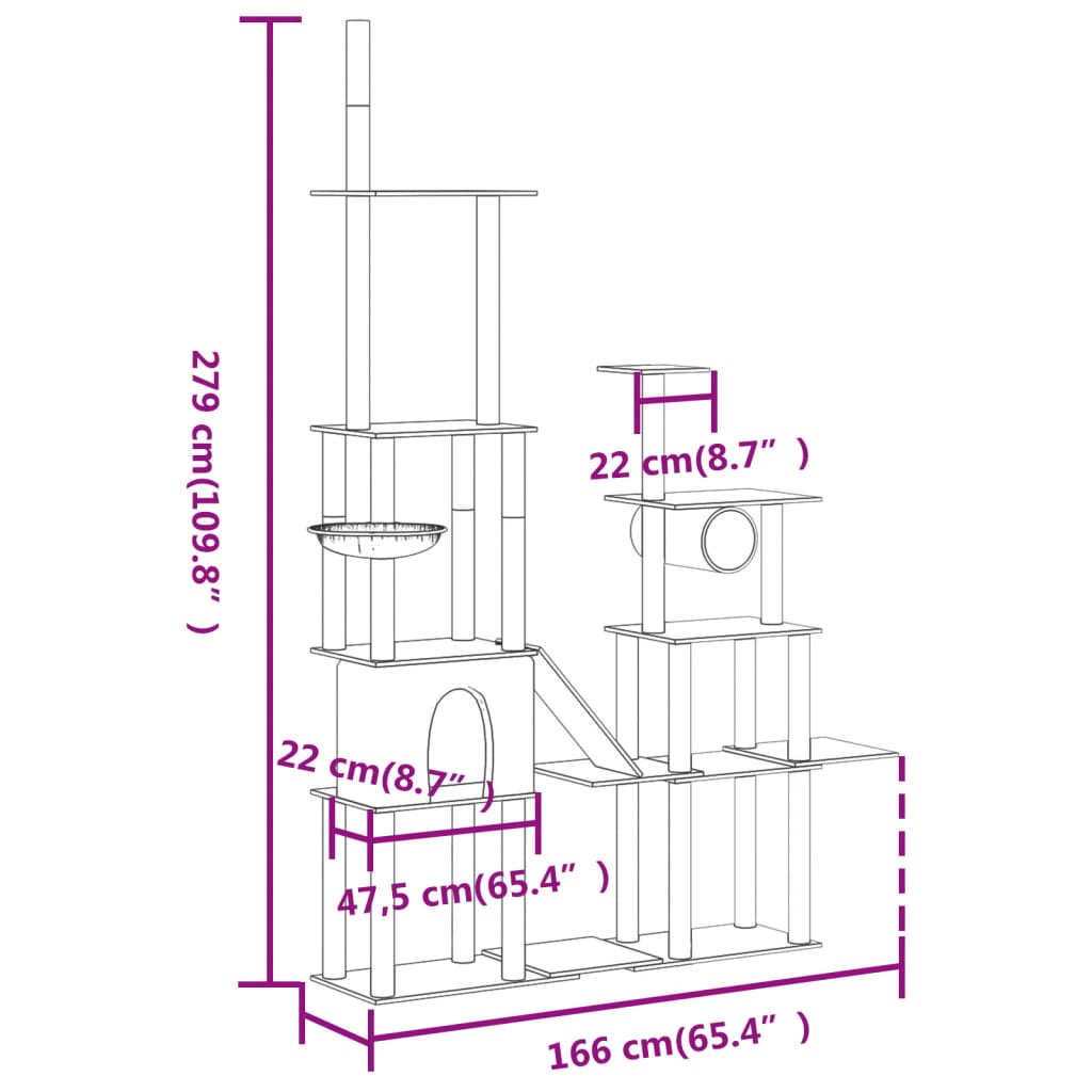 Kattmöbel gräddvit Katträd med klöspelare sisal 279 cm