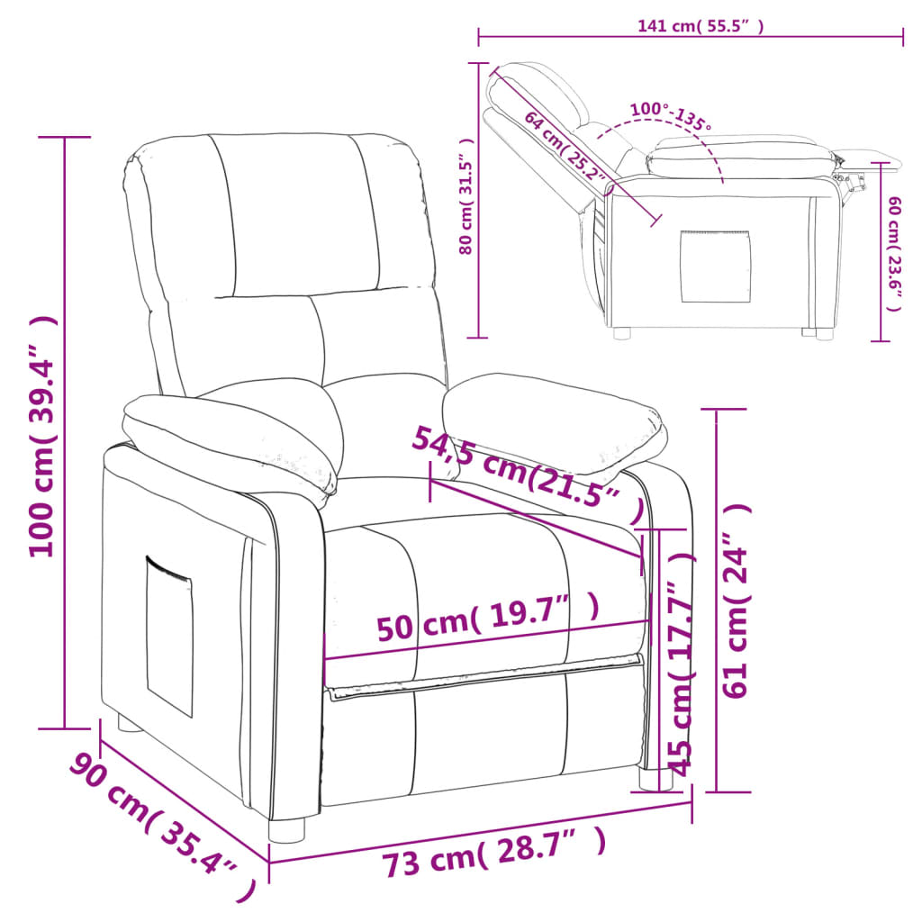 Nojatuoli Recliner taupe kangasta