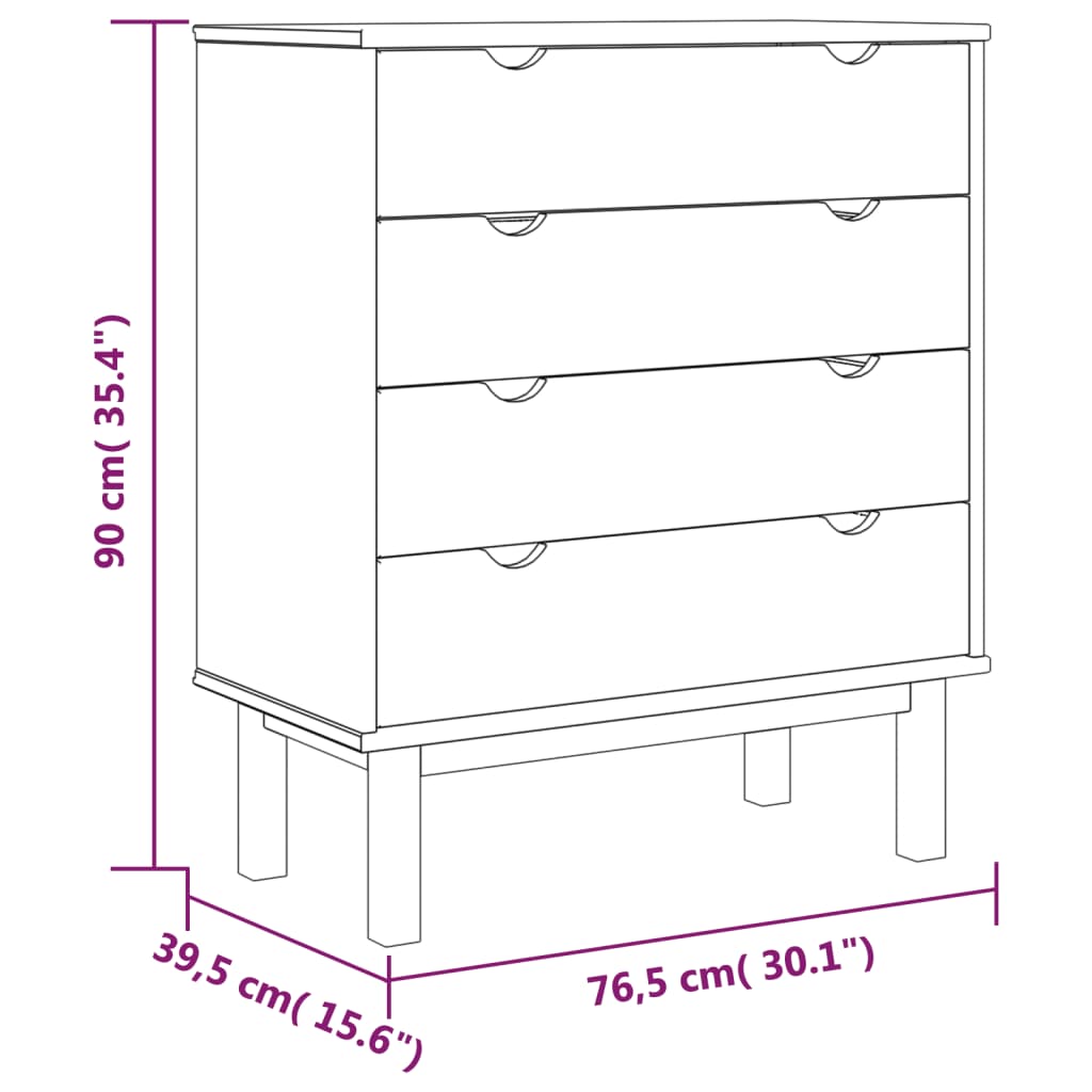 Byrå brun grå OTTA 76,5x39,5x90cm massiv trä furu