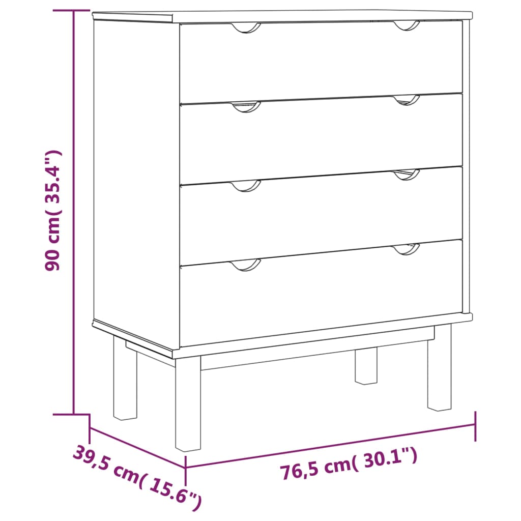 Byrå brun vit OTTA 76,5x39,5x90cm massiv trä furu