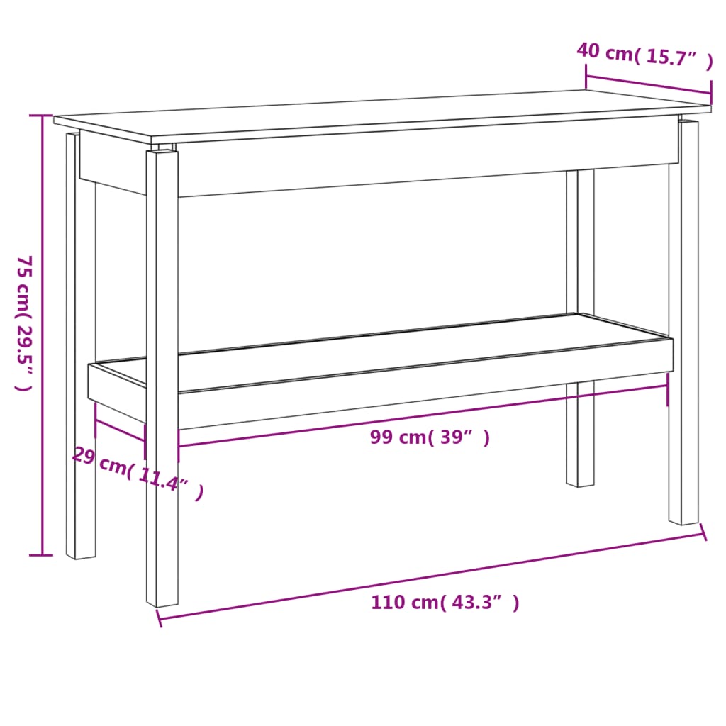 Avlastningsbord konsolbord vit 110x40x75 cm massiv trä furu