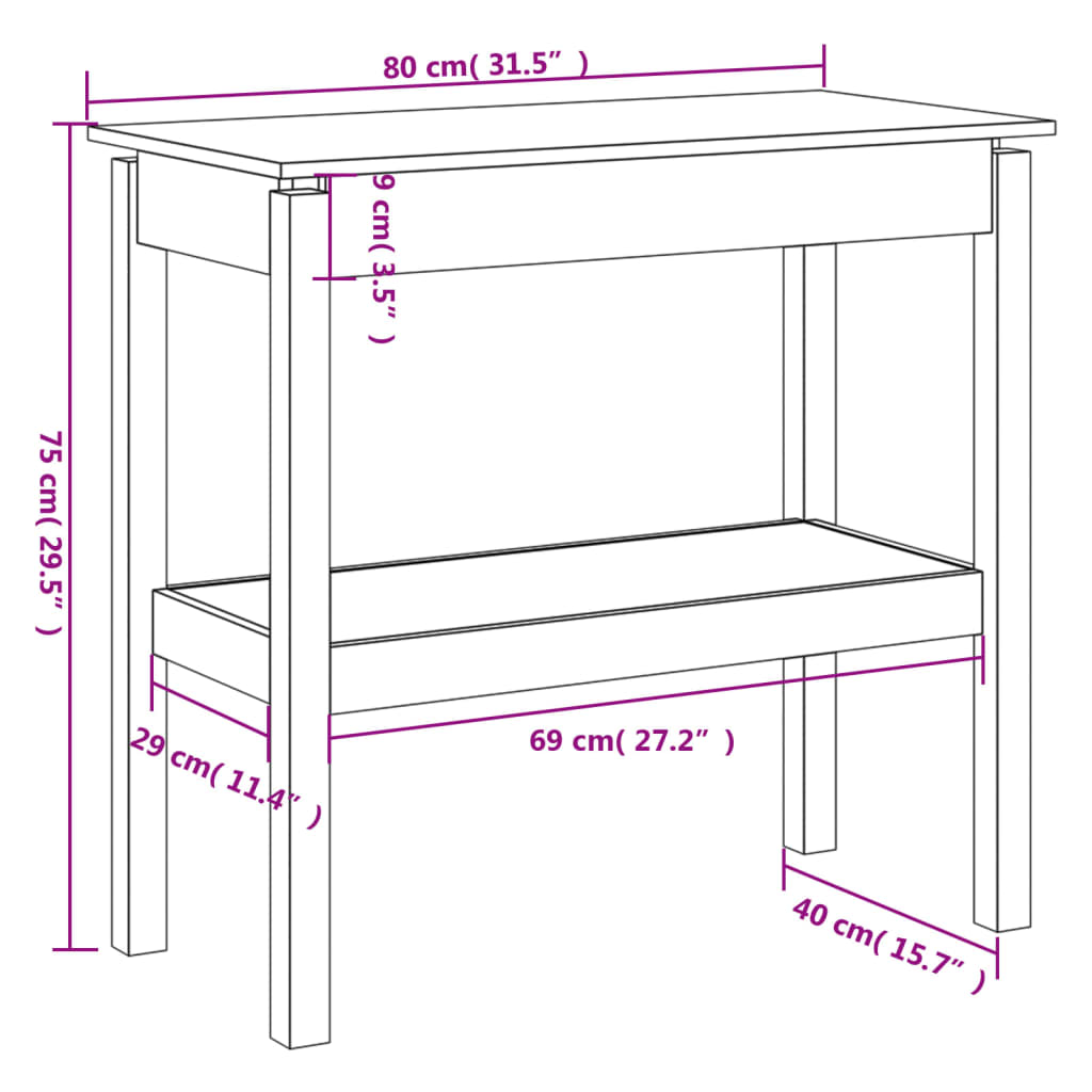 Avlastningsbord konsolbord massiv furu 80x40x75 cm