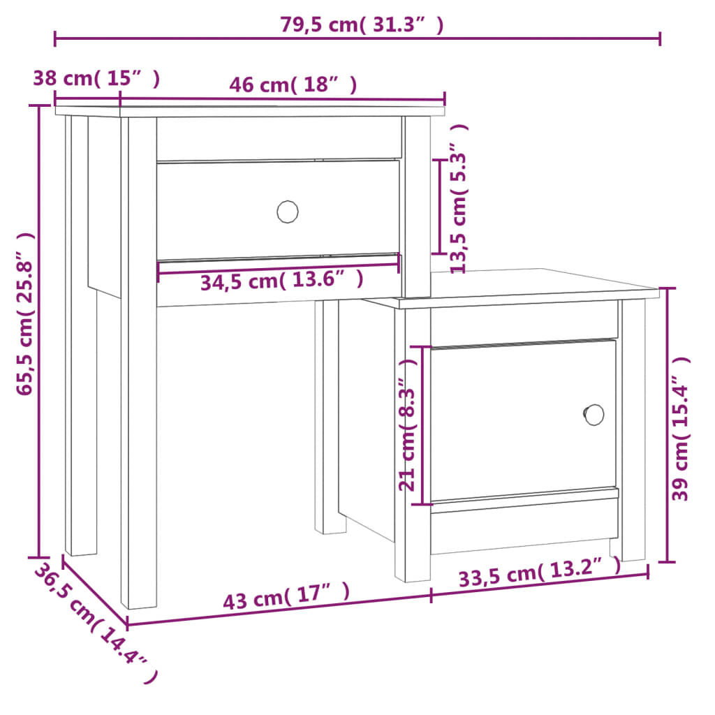 Sängbord Nattduksbord grå 79,5x38x65,5 cm massiv furu