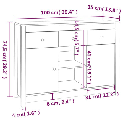 Skänk massiv trä furu 100x35x74,5 cm