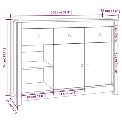 Skänk vit 100x35x74 cm massiv trä furu