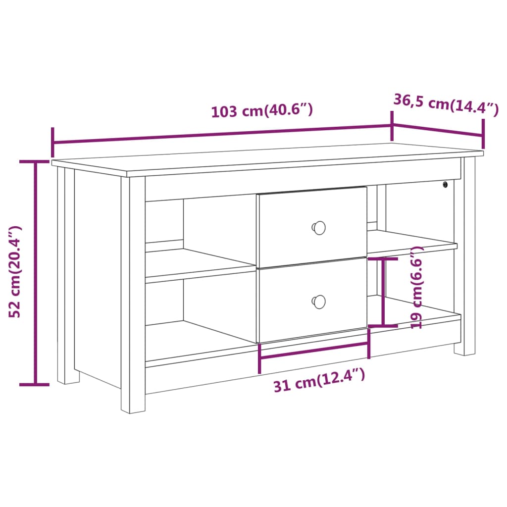 TV-möbel massiv trä furu TV-bänk 103x36,5x52 cm