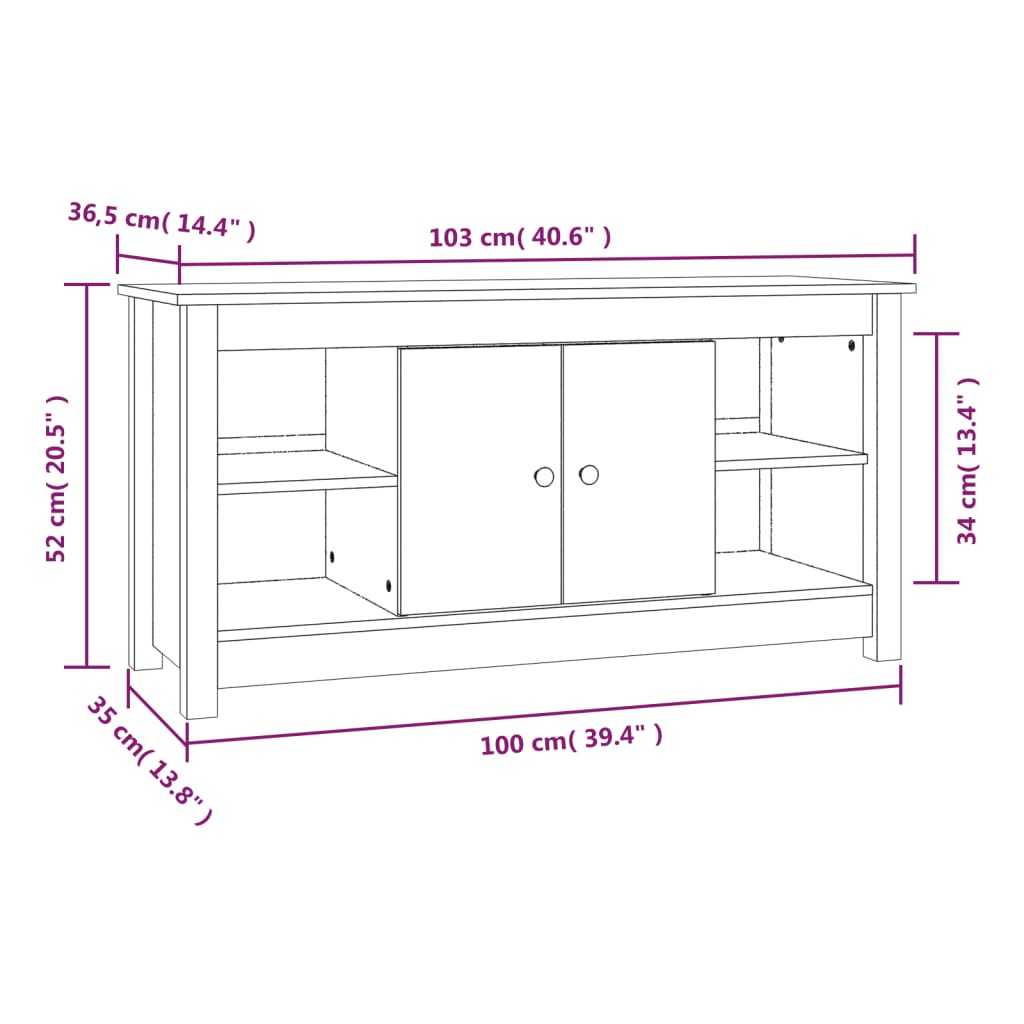 TV-möbel svart massiv trä furu TV-bänk 103x36,5x52 cm