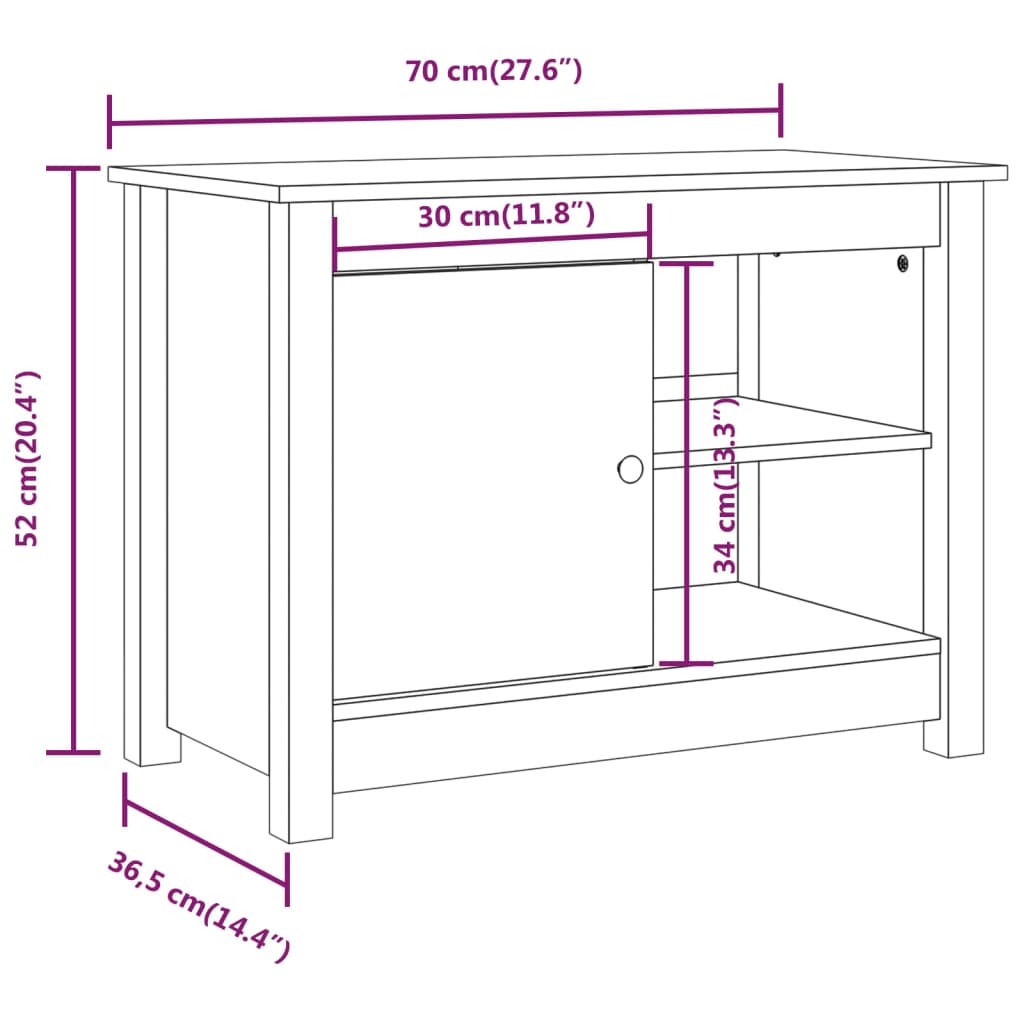 TV-möbel grå massiv trä furu TV-bänk 70x36,5x52 cm