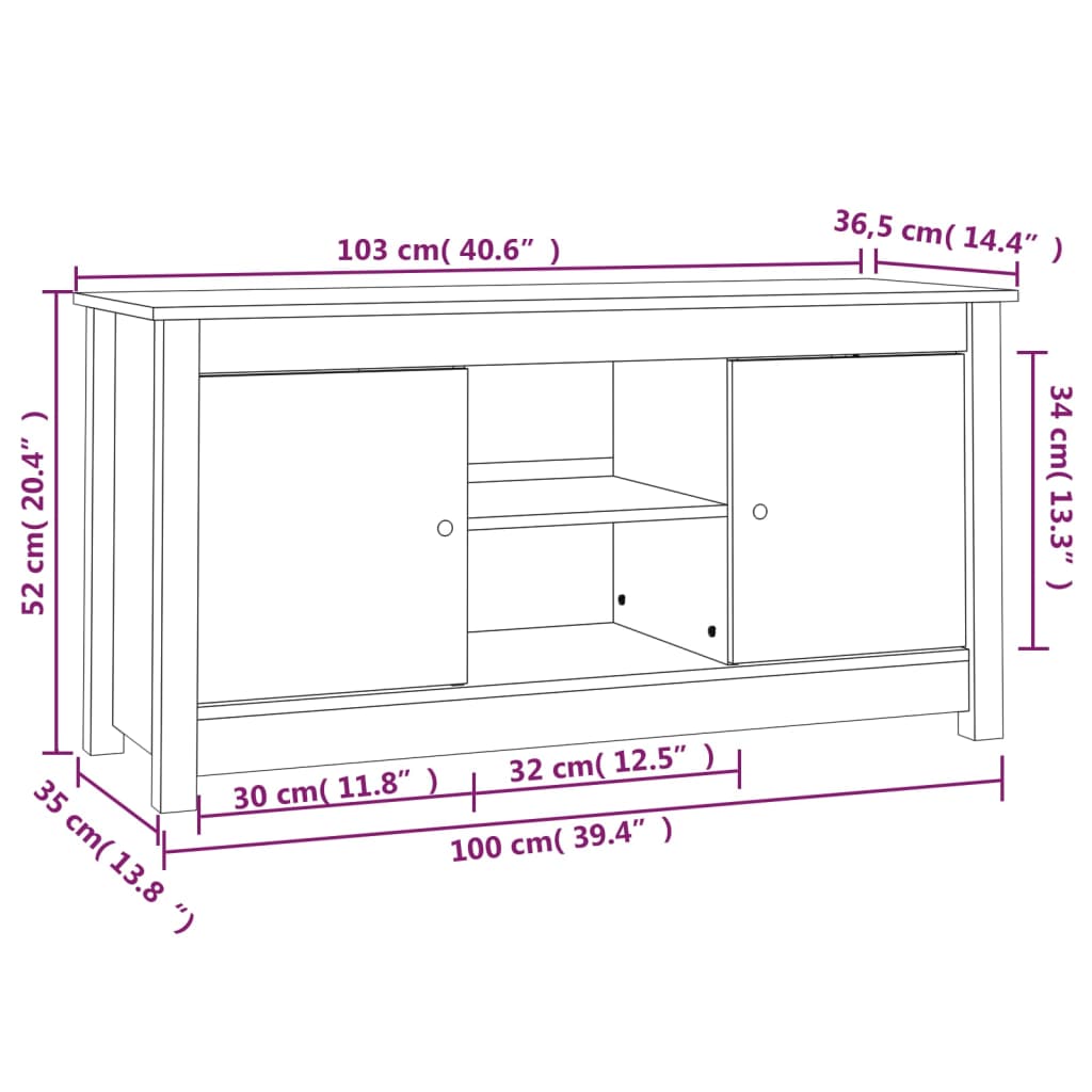 TV-möbel massiv trä furu TV-bänk 103x36,5x52 cm