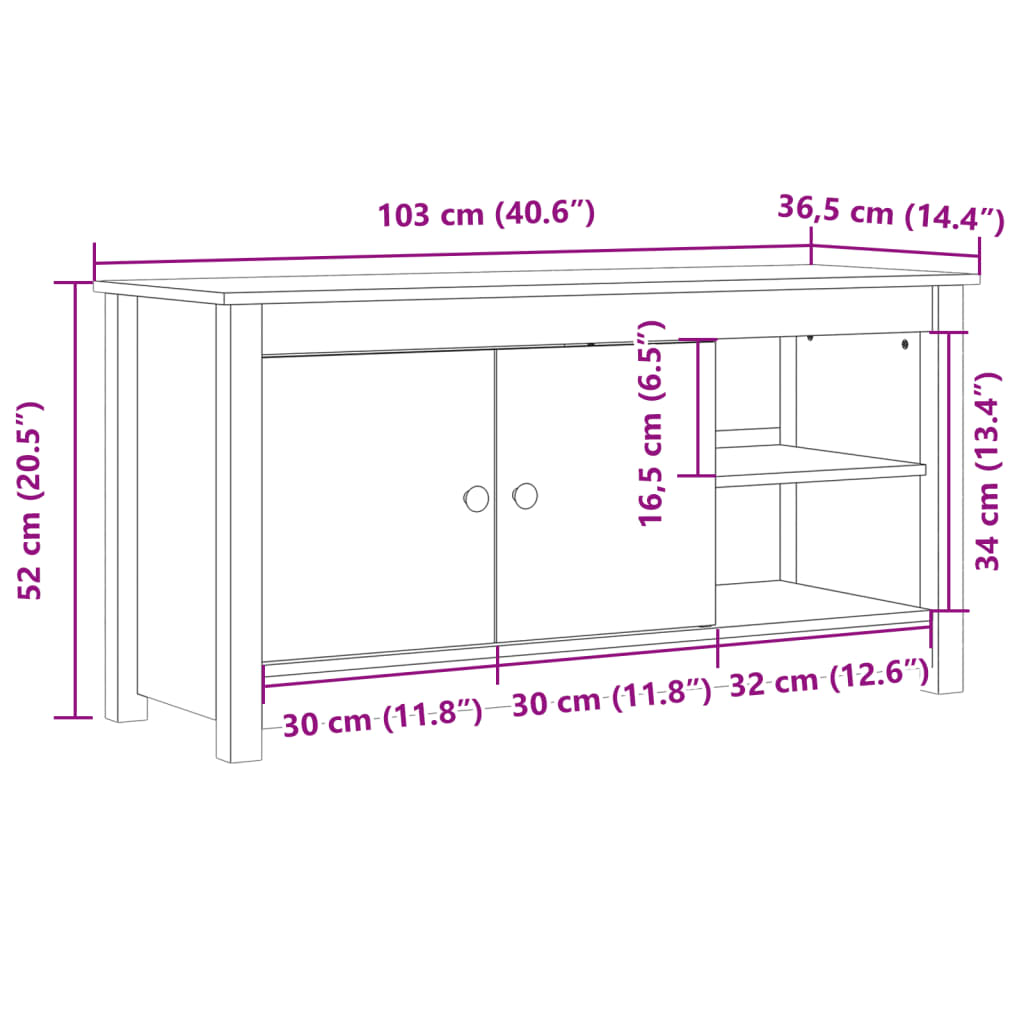 TV-möbel massiv trä furu TV-bänk 103x36,5x52 cm