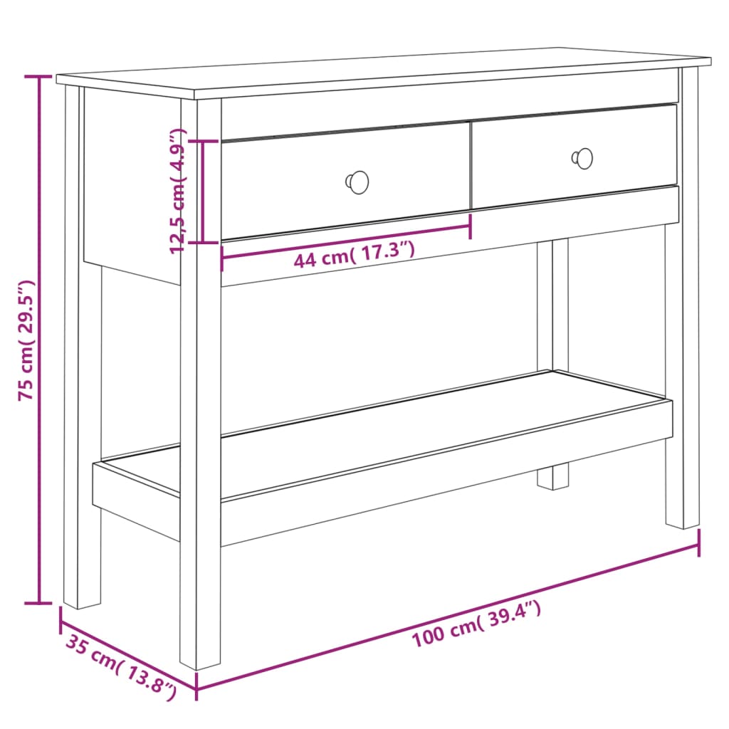 Avlastningsbord konsolbord vit 100x35x75 cm massiv furu