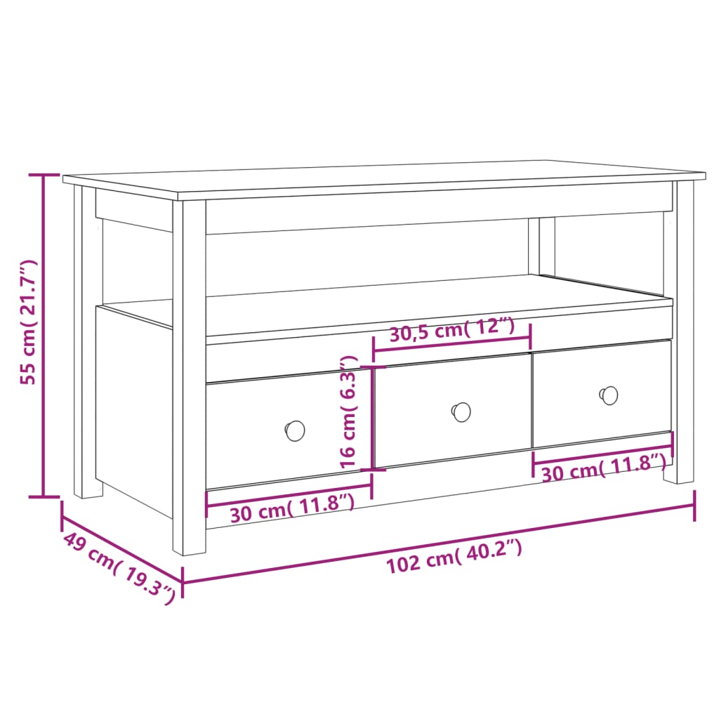 Soffbord vit 102x49x55 cm massiv furu