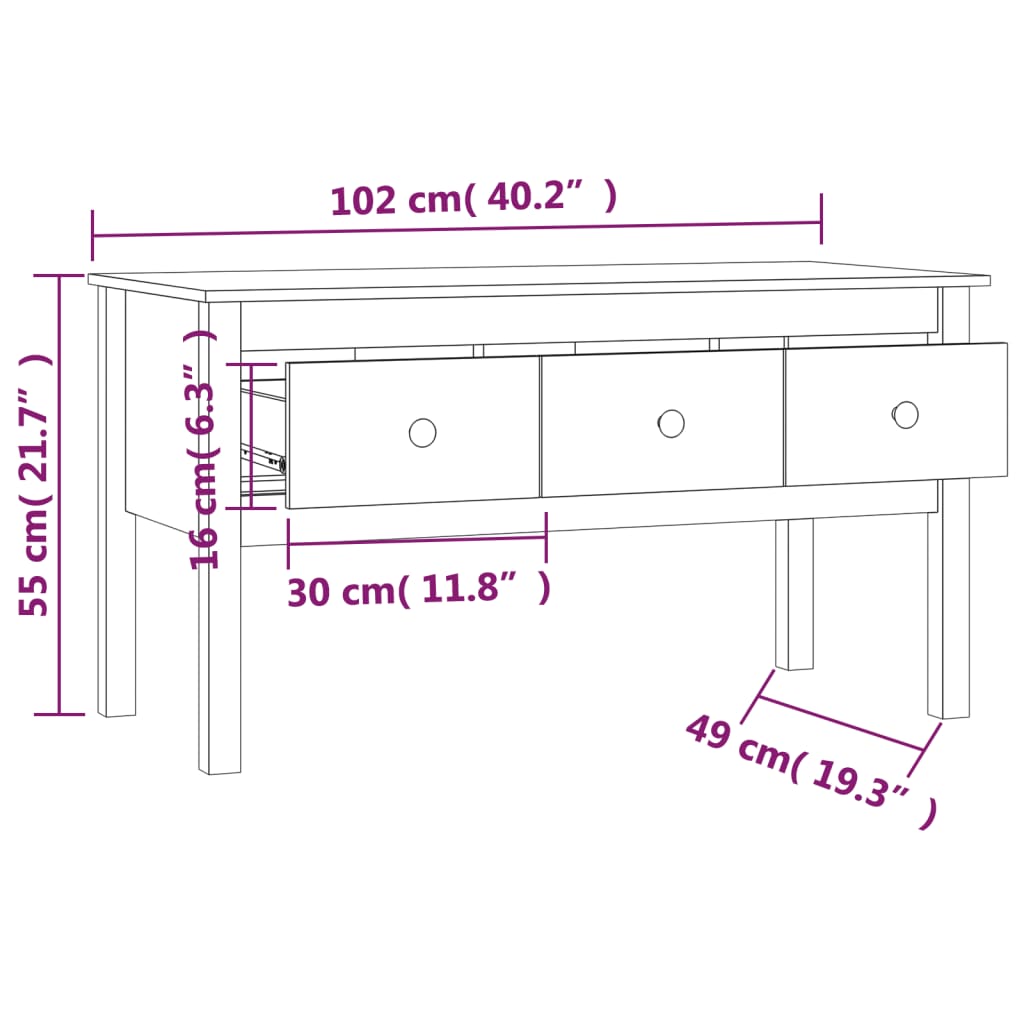 Soffbord vit 102x49x55 cm furu