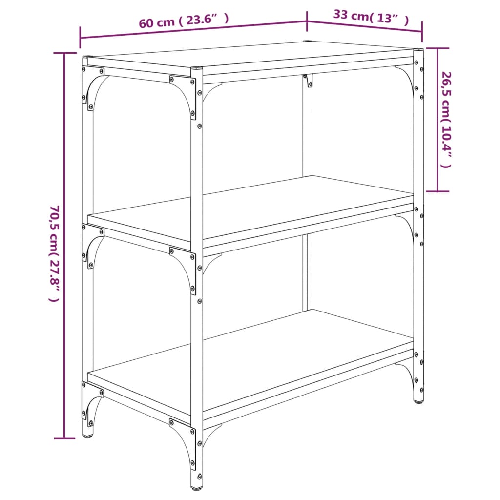 Kirjahylly tammi savunvärinen 60x33x70,5 cm ja teräs