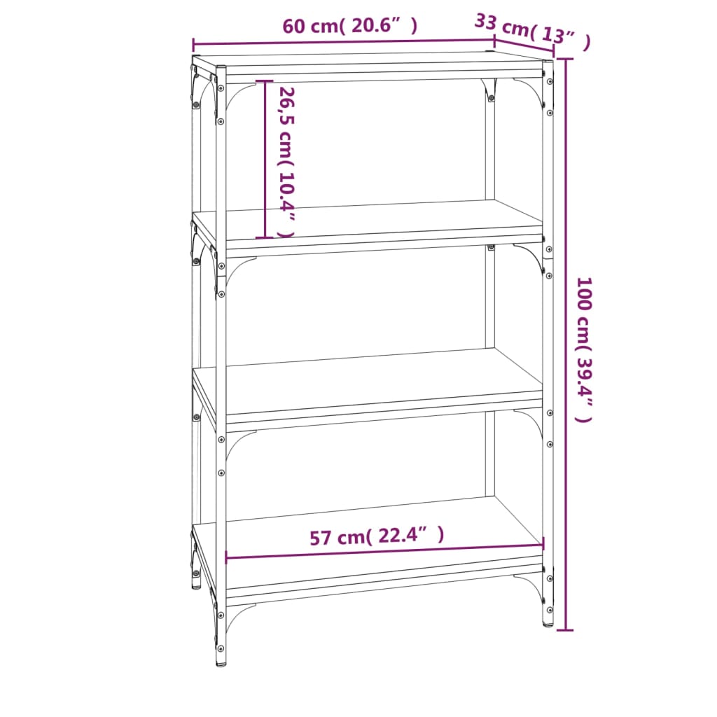 Kirjahylly tammi savunvärinen 60x33x100 cm ja teräs