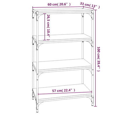 Kirjahylly tammi savunvärinen 60x33x100 cm ja teräs