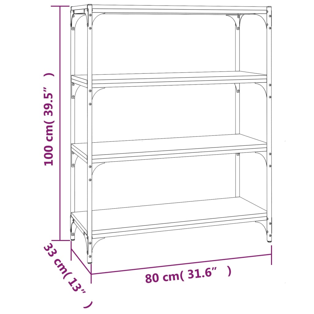 Kirjahylly tammi savunvärinen 80x33x100 cm ja teräs