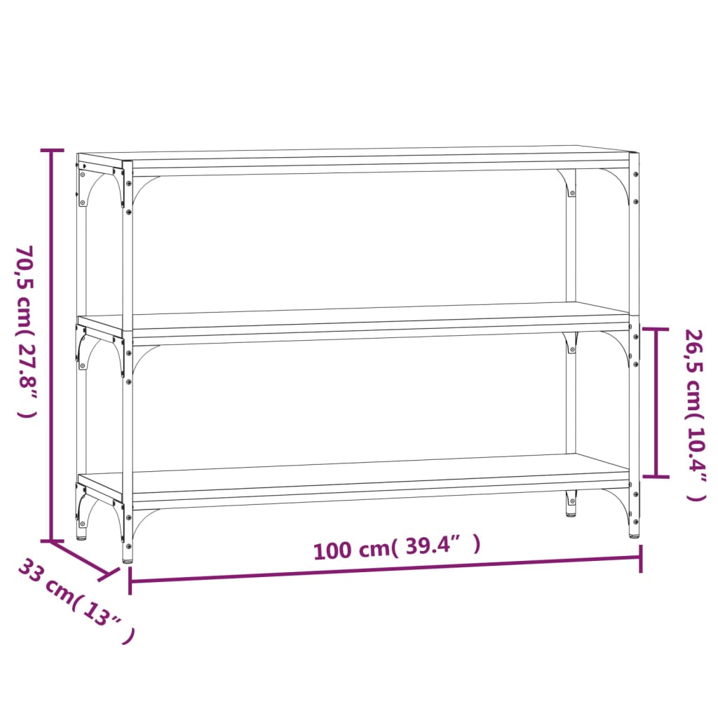 Bokhylla rökfärgad ek 100x33x70,5 cm konstruerat trä och stål