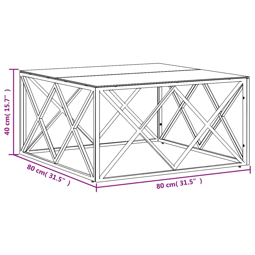 Sohvapöytä kultaa 80x80x40 cm ruostumatonta terästä ja lasia