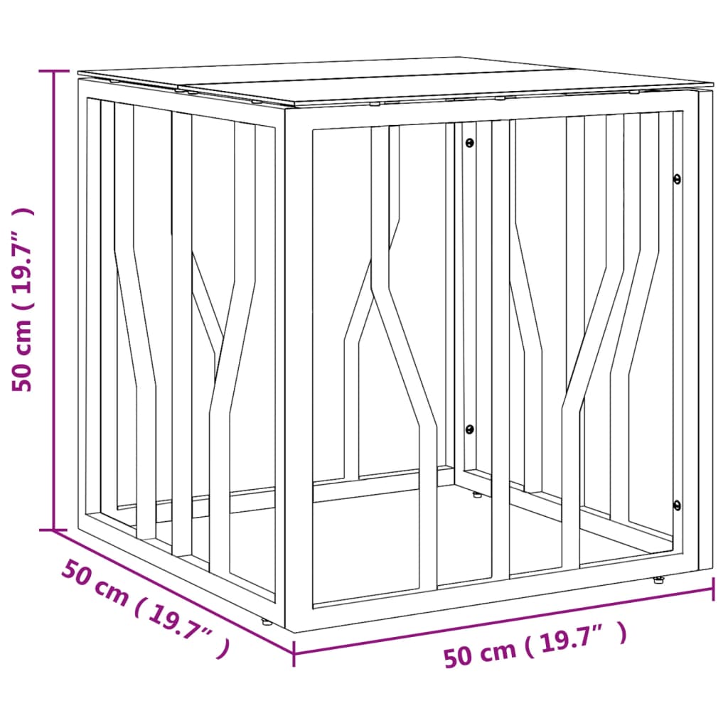 Sohvapöytä hopea 50x50x50 cm ruostumaton teräs ja lasi