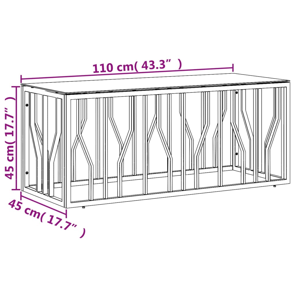 Sohvapöytä ruostumaton teräs hopea 110x45x45 cm lasi