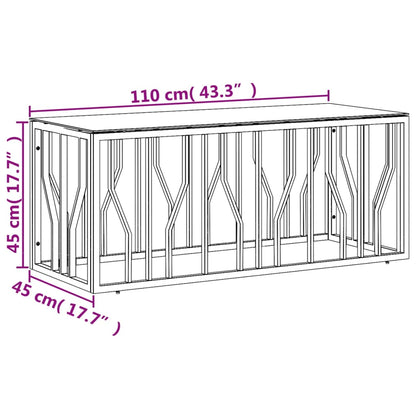 Sohvapöytä ruostumaton teräs hopea 110x45x45 cm lasi