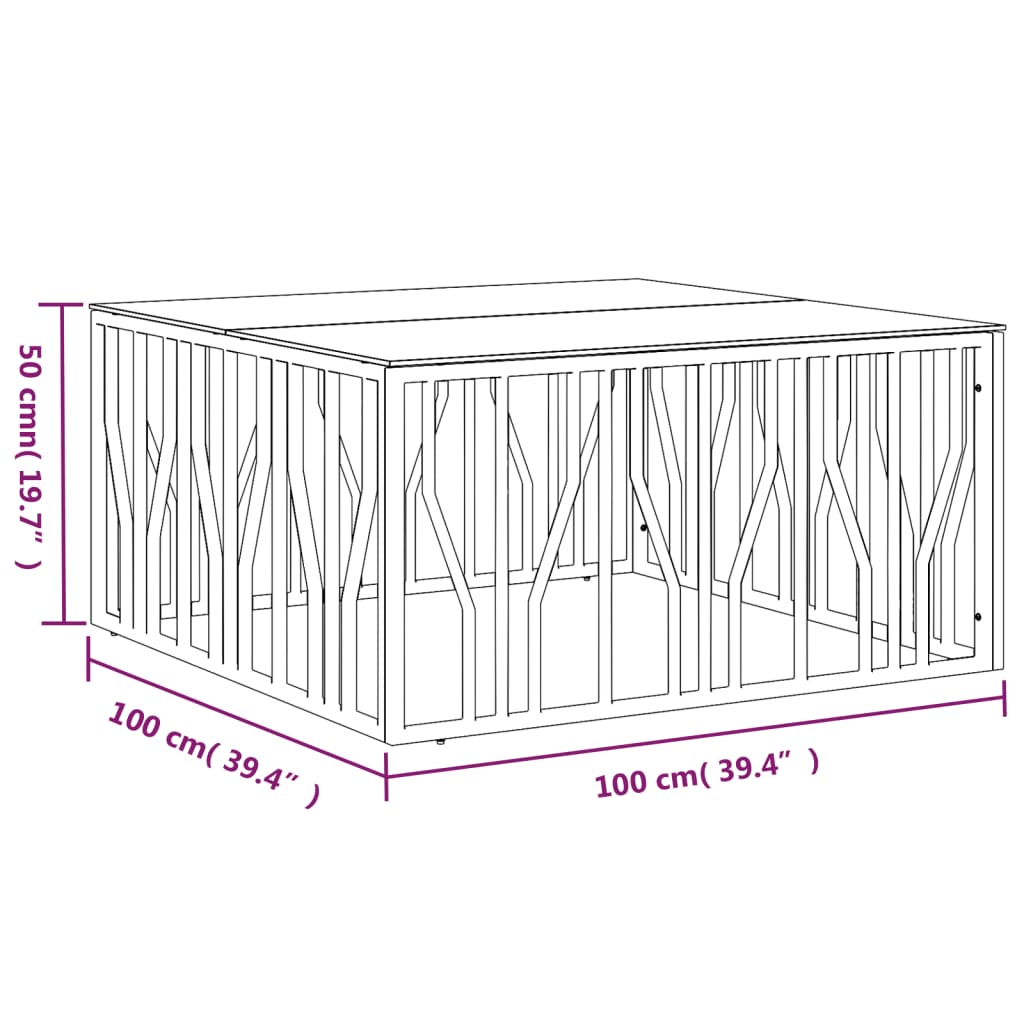 Sohvapöytä hopea 100x100x50 cm ruostumaton teräs ja lasi