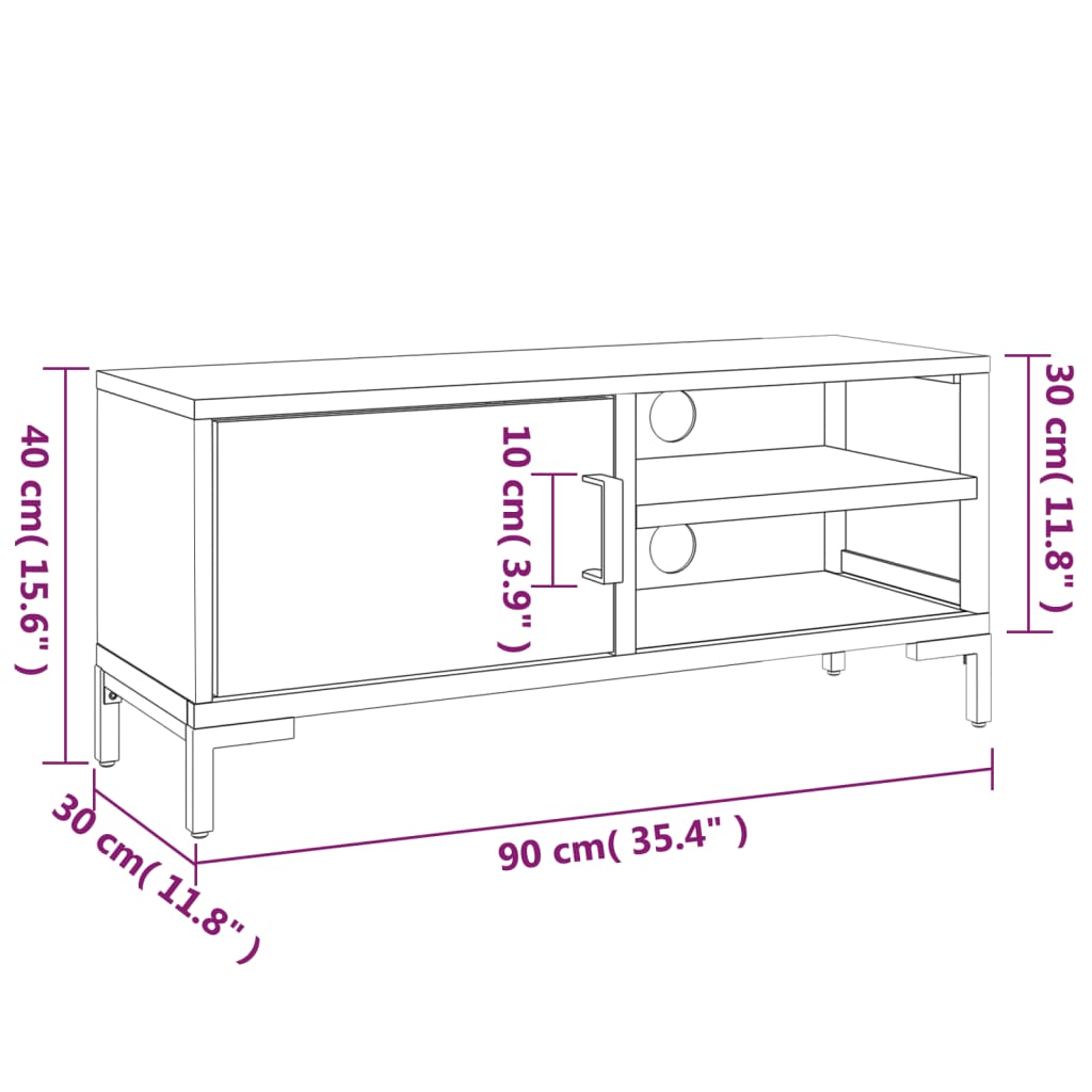 TV-möbel svart massiv trä furu TV-bänk 90x30x40 cm