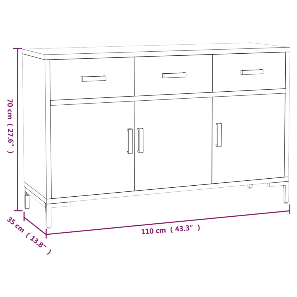 Skänk svart 110x35x70 cm massiv trä furu