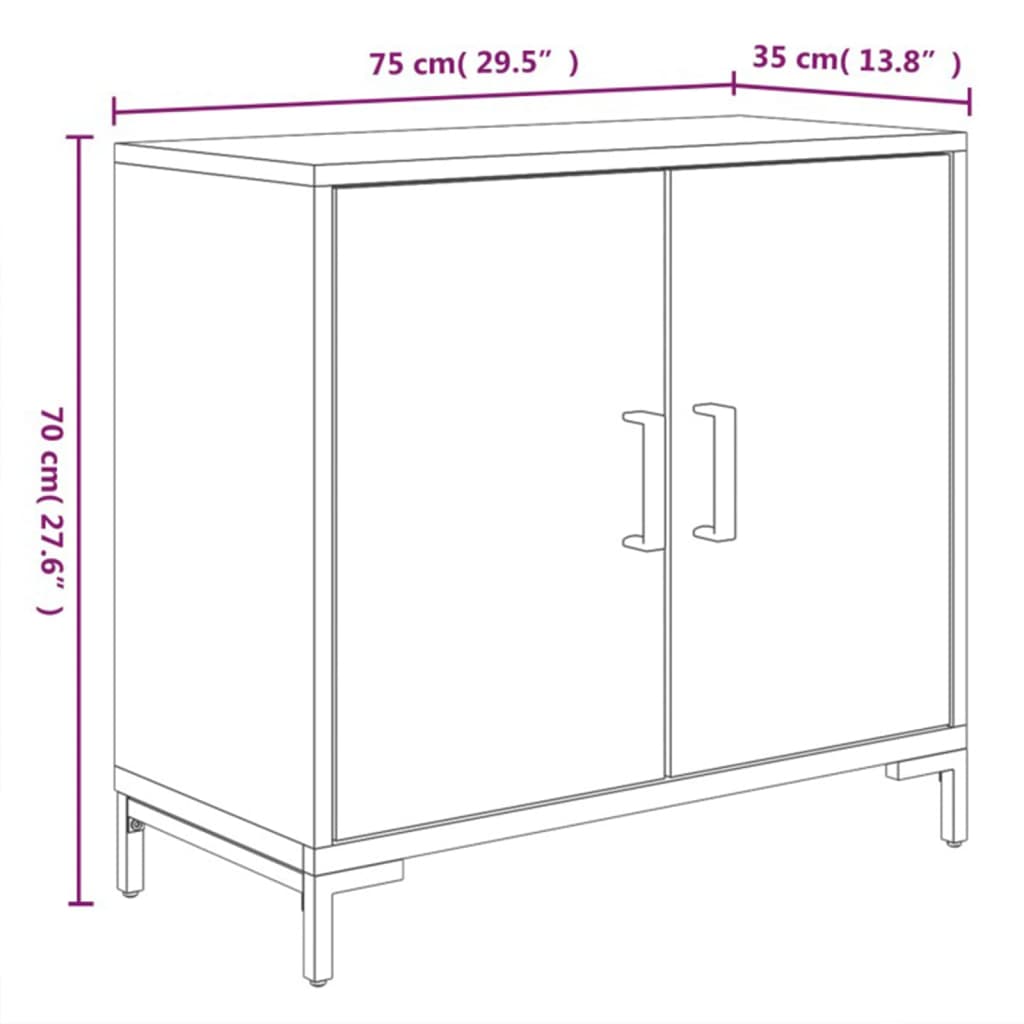 Skänk svart 75x35x70 cm massiv trä furu