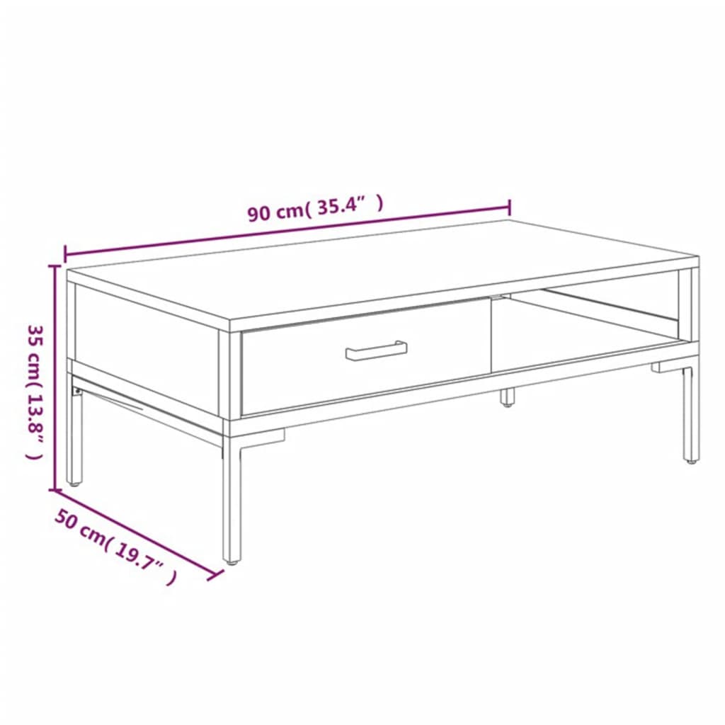 Soffbord svart 90x50x35 cm massiv furu