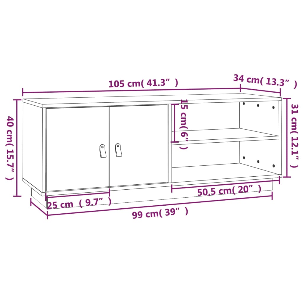 TV-möbel svart massiv trä furu TV-bänk 105x34x40 cm