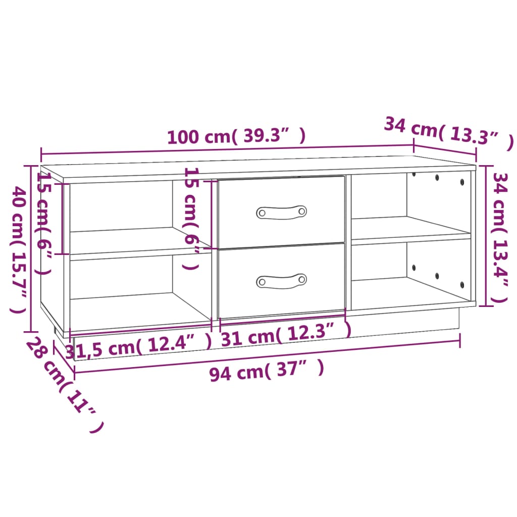 TV-möbel svart massiv trä furu TV-bänk 100x34x40 cm