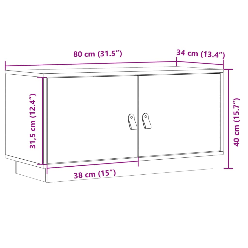 TV-möbel grå massiv trä furu TV-bänk 80x34x40 cm