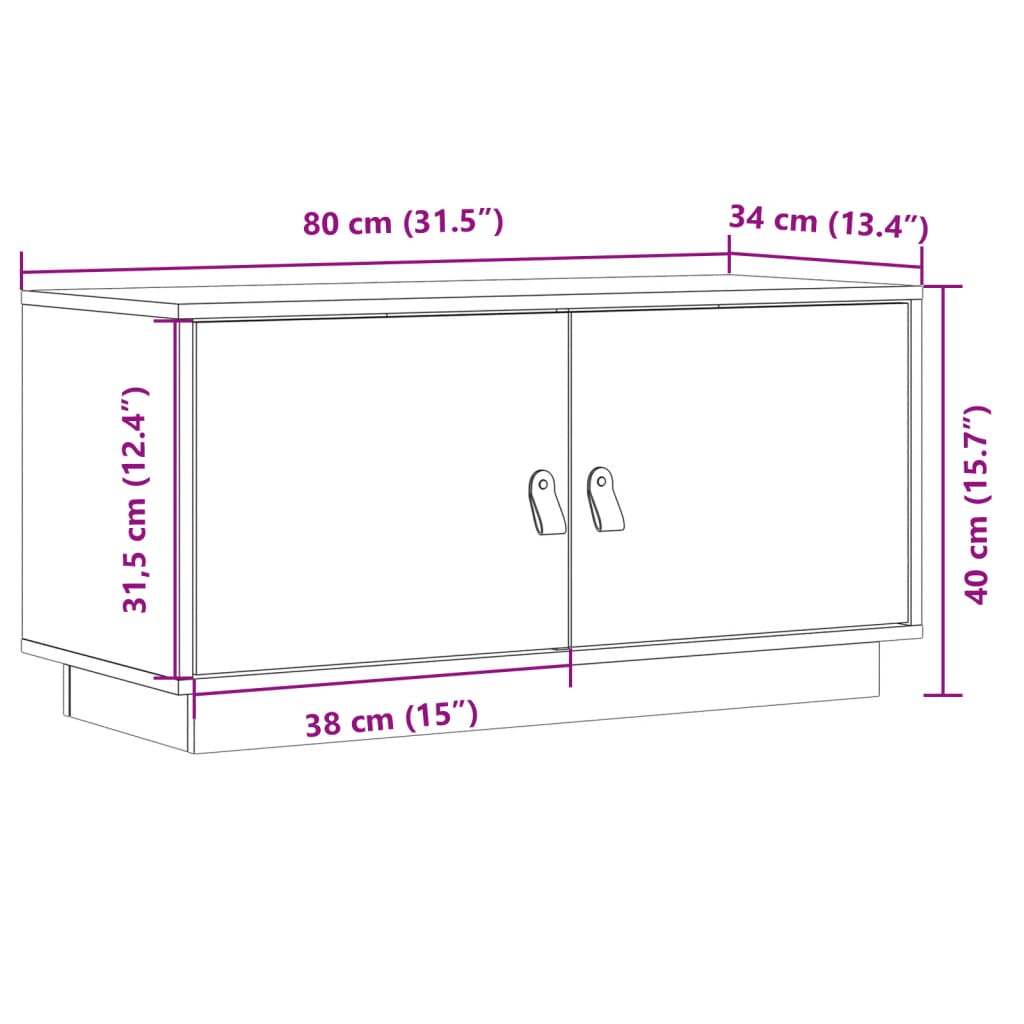 TV-möbel svart massiv trä furu TV-bänk 80x34x40 cm