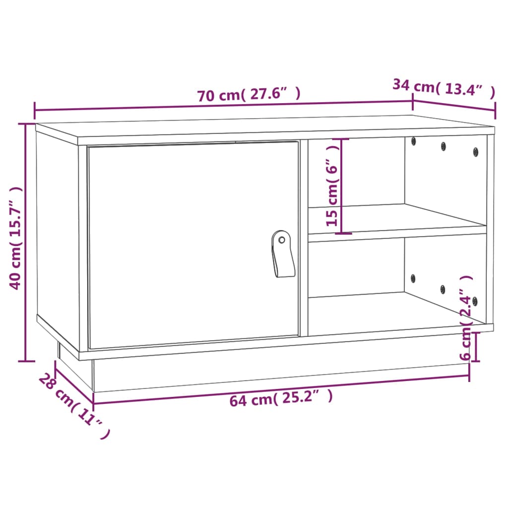 TV-möbel grå massiv trä furu TV-bänk 70x34x40 cm