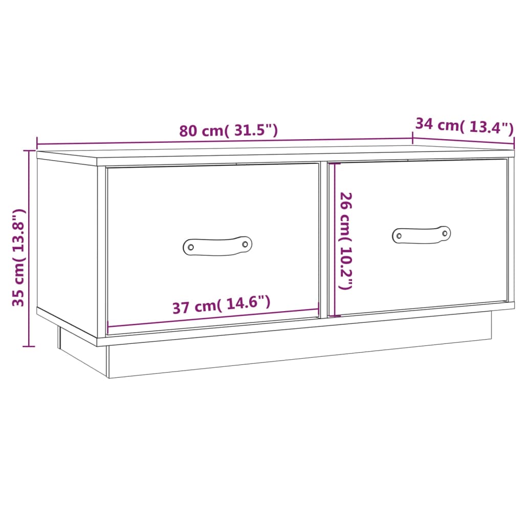 TV-möbel svart massiv trä furu TV-bänk 80x34x35 cm