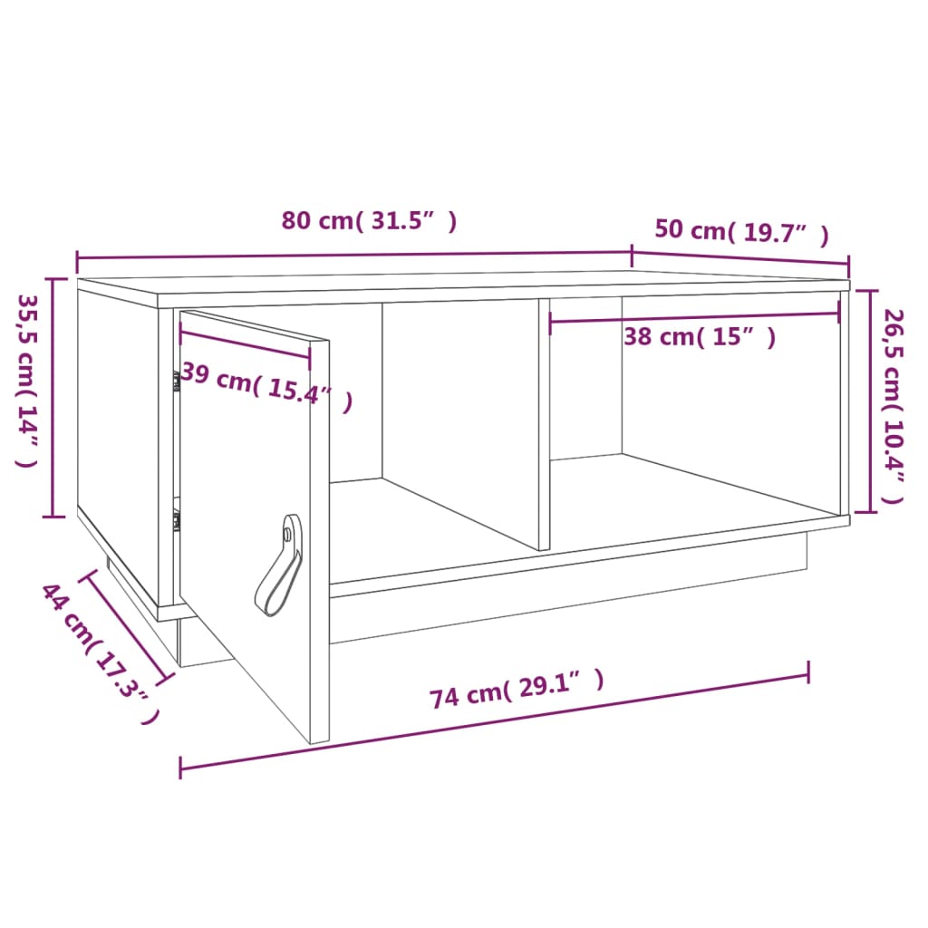 Soffbord svart 80x50x35,5 cm furu