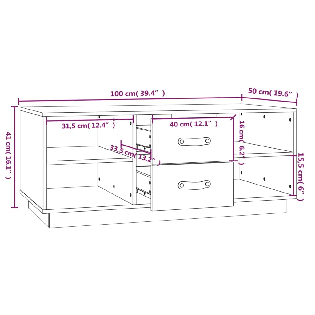 Soffbord svart 100x50x41 cm furu