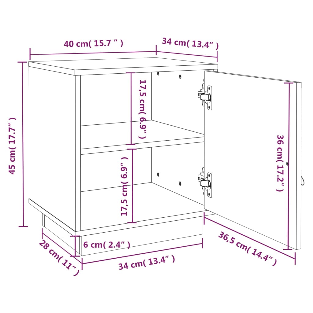 Sängbord Nattduksbord vit 40x34x45 cm massivt furuträ