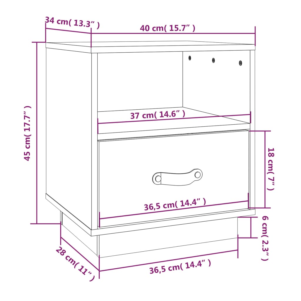 Sängbord Nattduksbord vit 40x34x45 cm massivt furuträ