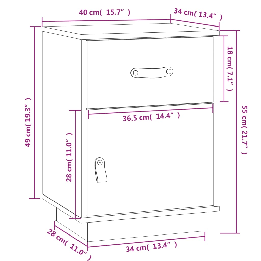 Sängbord Nattduksbord brun 40x34x55 cm massiv furu