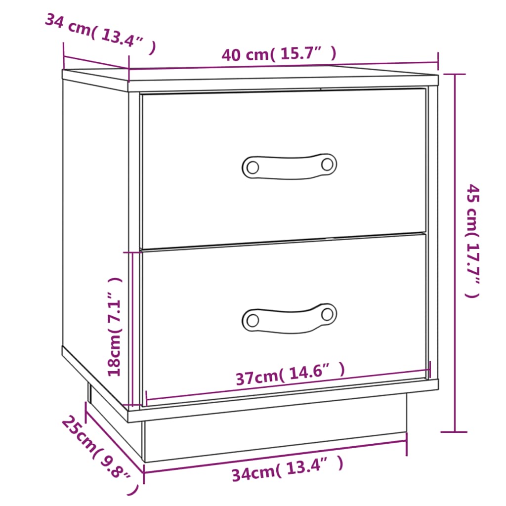 Sängbord Nattduksbord vit 40x34x45 cm massivt furuträ